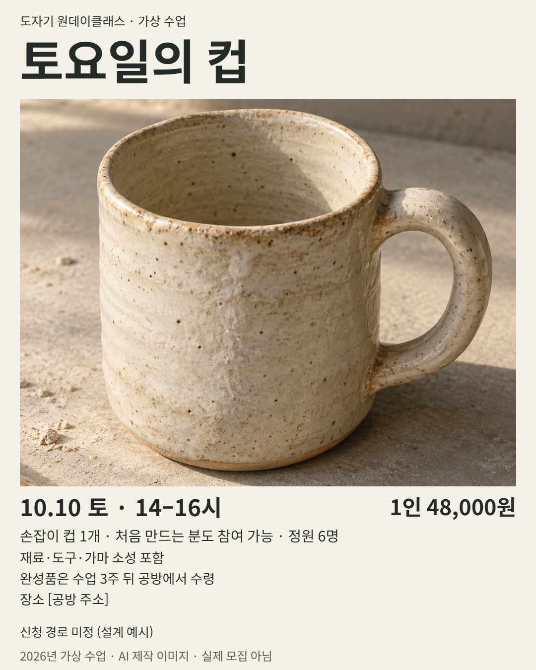 가상 도자기 수업 모집 포스터 예시